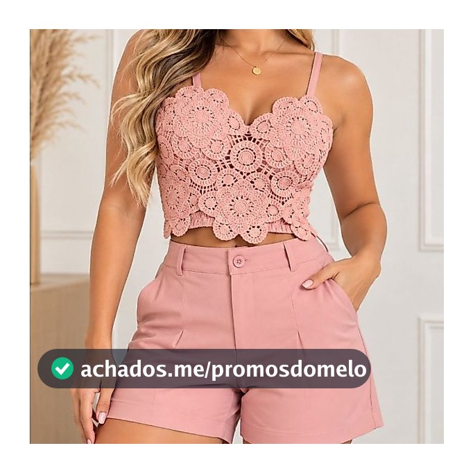 ✨ CONJUNTO FEMININO CROCHÊ FLORAL ALFAIATARIA