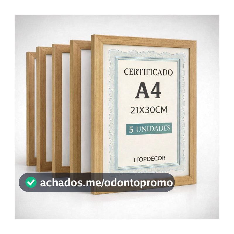 Kit 5 Moldura para Quadro Certificado Diploma A4 21x30cm com Acetato