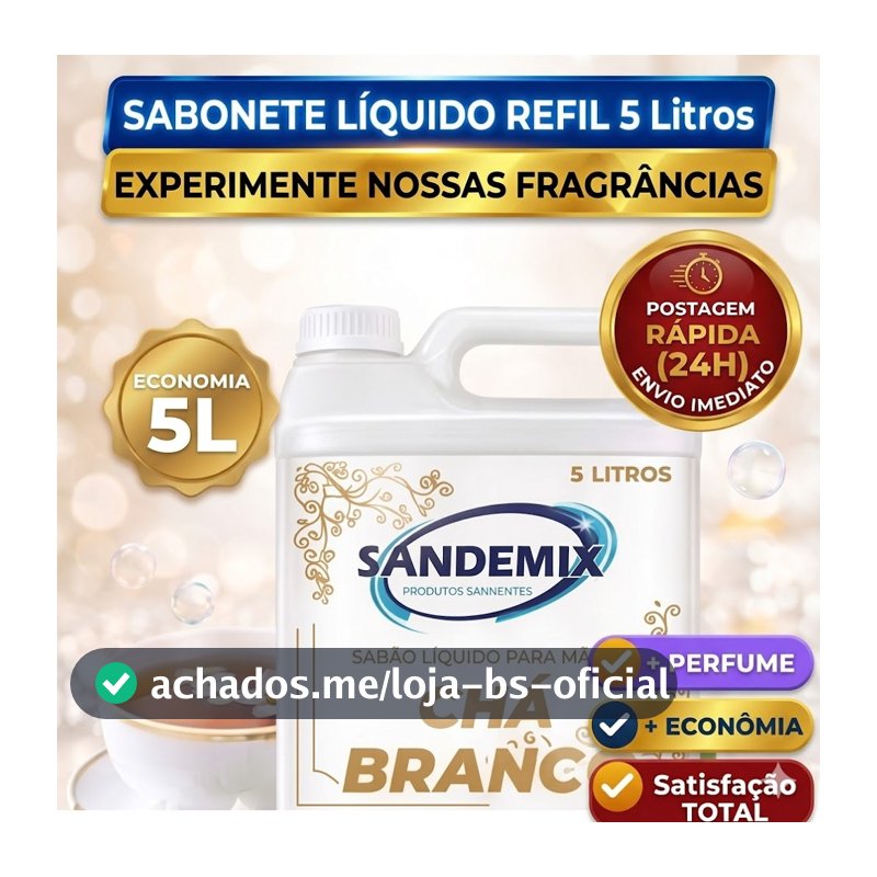 Sabonete Líquido Chá Branco 5L SANDEMIX - Higieniza, Perfume Suave, Duradouro e Alto rendimento.