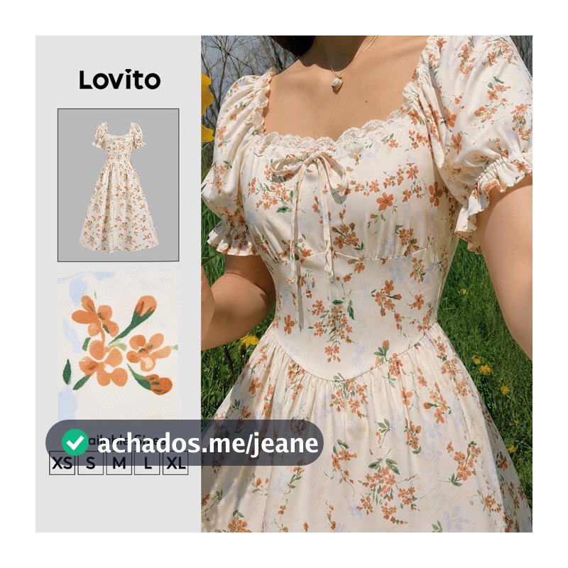Lovito Vestido Elegante com Babados No Decote e Amarração Vestido de para Mulheres Bordado DRK8P1D622