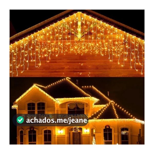 Cascata 400 Led's Decoração Natal Festas Branco quente/Colorido 10m Fixo e 8 Funções conexão macho / fêmea