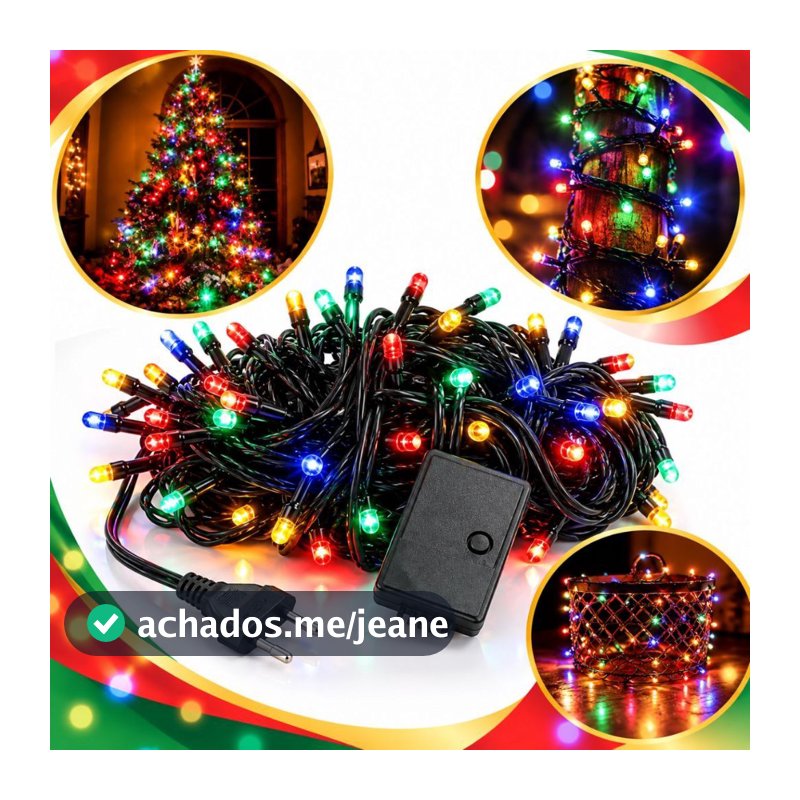 Pisca-Pisca Natal 100 LEDs Multicolor 127V com Controle 3,5 m de fio