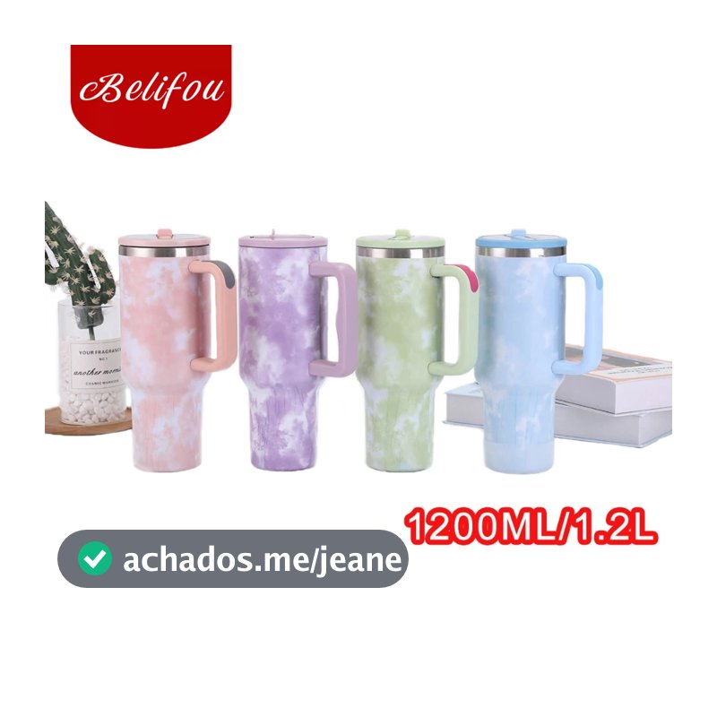 Belifou Garrafa Térmica Copo Térmico Aço Inox 1200 Ml Com Alça e canudo personalizados nuvens cores