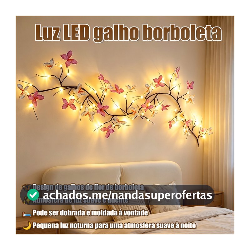 Lâmpada de rattan em forma de led,  Luz Atmosfera, flexível borboleta flor folhas, decoração interna, arranjo de parede