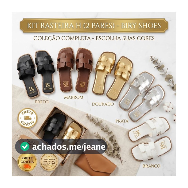 Kit 2 Sandália H feminina cores Preta, Prata, Branca, Café, Dourada, Ouro do 34 ao 41. Confortável e requintada!