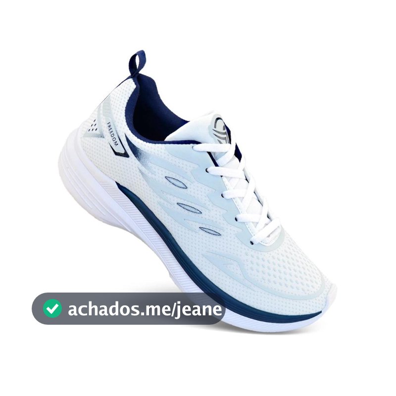 Tenis Masculino Escolar Academia Original FREEDOM Corrida Caminhada Lançamento BRANCO e AZUL
