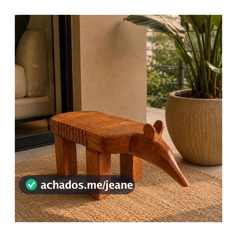 Banco Assento Banquinho de Tatu Artesanal Decorativo Madeira Marrom Encerado Mesinha Infantil Porta Vaso de Flor