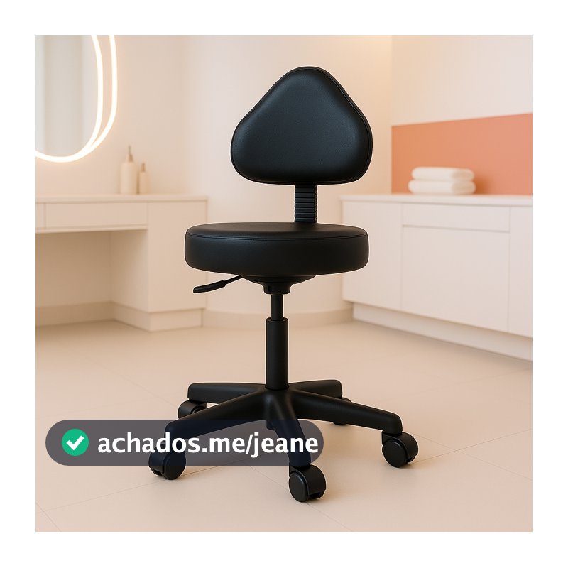 Mocho Preto Para Estética Cadeira Ergonômica Regulagem de Altura Corino p/ Clínica Manicure Giratória c/Rodízios