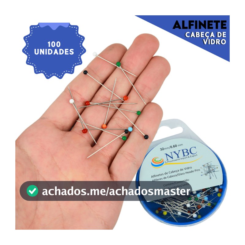 Alfinete Cabeça de Vidro - Com 100 Unidades - Mazzal