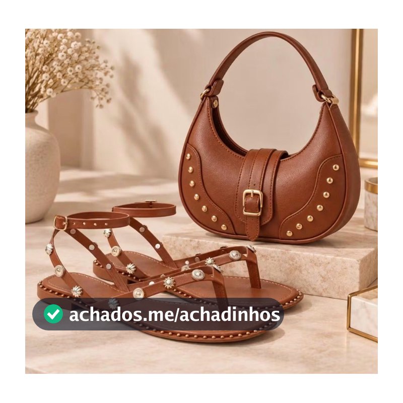 Kit Bolsa + Rasteira Vicerini Feminina com Detalhes – Elegante e Sofisticado moda verão