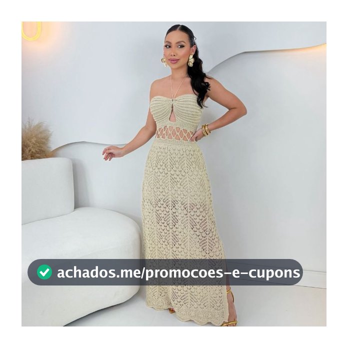 Vestido Tricot Longo Forrado Rendado Croche Festas Praia Tendencia Confortavel Premium