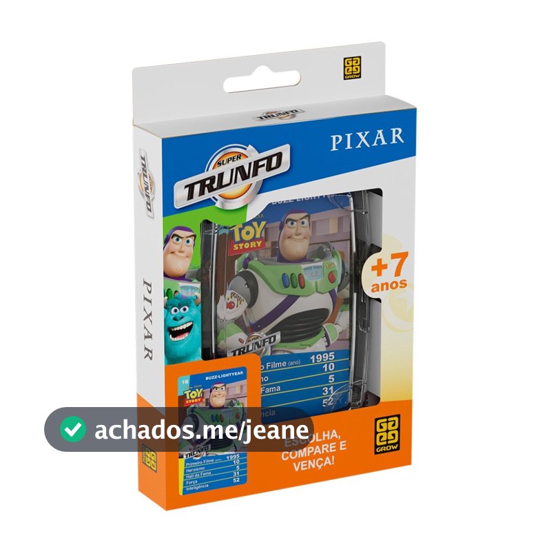SUPER TRUNFO PIXAR 32 CARTAS GROW DISNEY PERSONAGEM DIVERTIDAMENTE 2 TOY STORY MONSTROS SA INCRÍVEIS