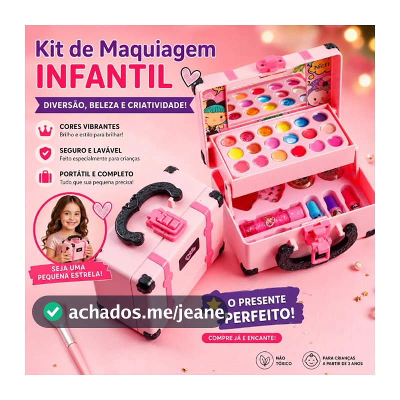 Maleta Maquiagem Infantil Seguro Lavável Não Tóxico, Kit Completo Para Meninas Presente 3+ Anos