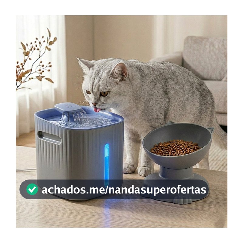 KIT HIDRATAÇÃO PLUS LUME – Fonte Silenciosa com Filtro e Comedouro Acoplado para Gatos  – Funcionamento Silencioso e USB
