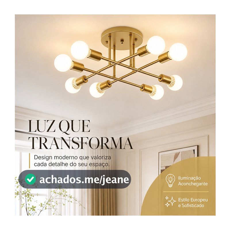 Pendente Lustre Golden Assimétrico Laço Soquete E27 8 Pontos De Luz Luminária De Teto Estilo Nórdico Ouro Antigo