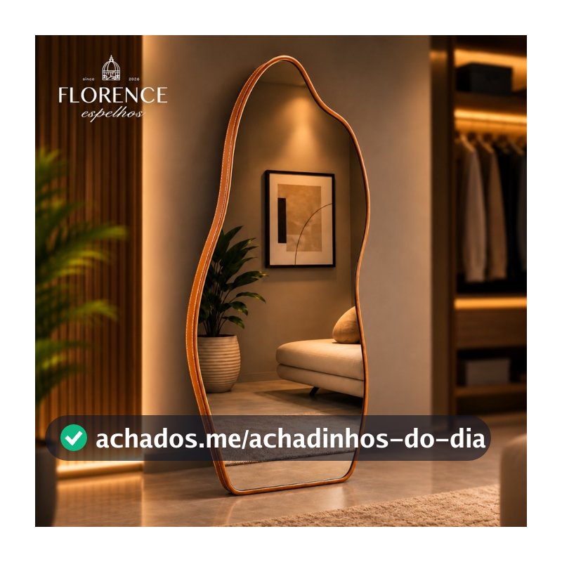 Espelho Orgânico 120x50 e 80x40 Com Moldura EM COURO Corpo Inteiro Moderno Luxo