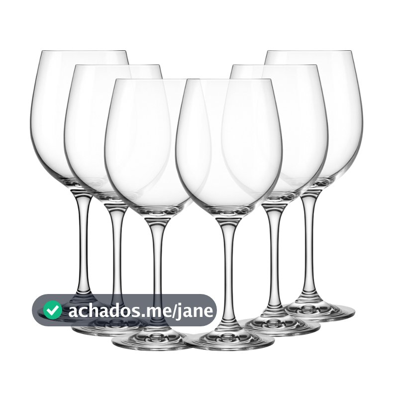 Jogo 6 Taças de Vidro Resistente Premium Luxo para Vinho e Água 465ml - Design Moderno Drink Coquetel