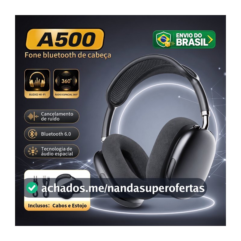 BML A500 Fone de Ouvido Bluetooth ANC Híbrido Fone Sem Fio Headset Gamer com Cancelamento de Ruído 69H Bateria Hi-Res