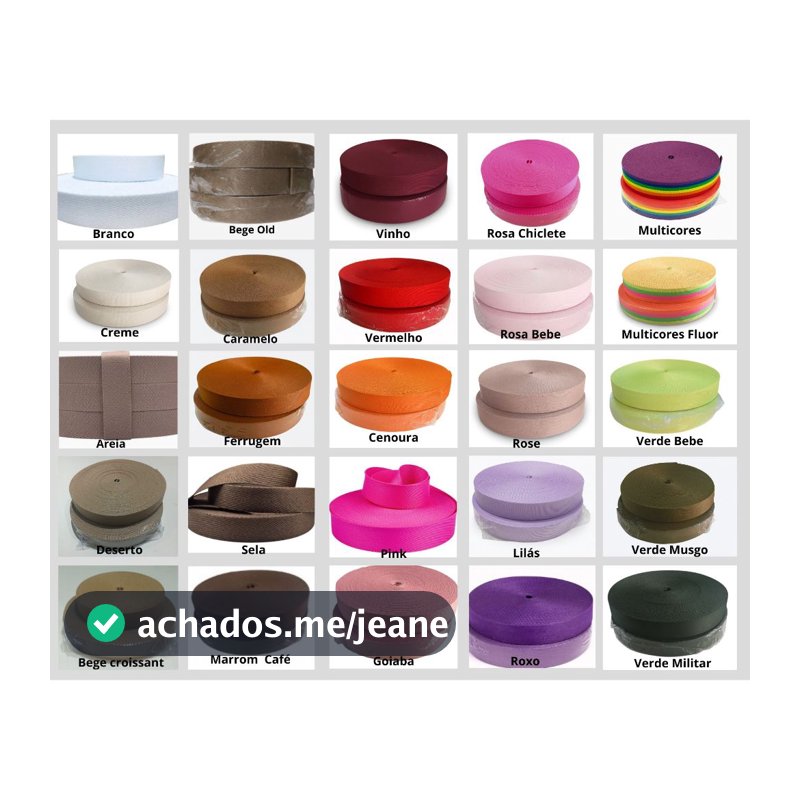 Alça Chic para bolsa 3 Cm, 100% poliéster.  - Cores Diversas.