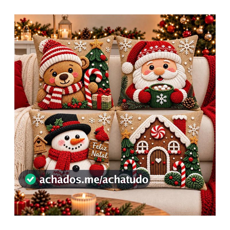 KIT 4 CAPAS DE ALMOFADAS DECORATIVAS NATAL ,PAPAI NOEL ,BONECO DE NEVE,RENA COLEÇÃO 2026