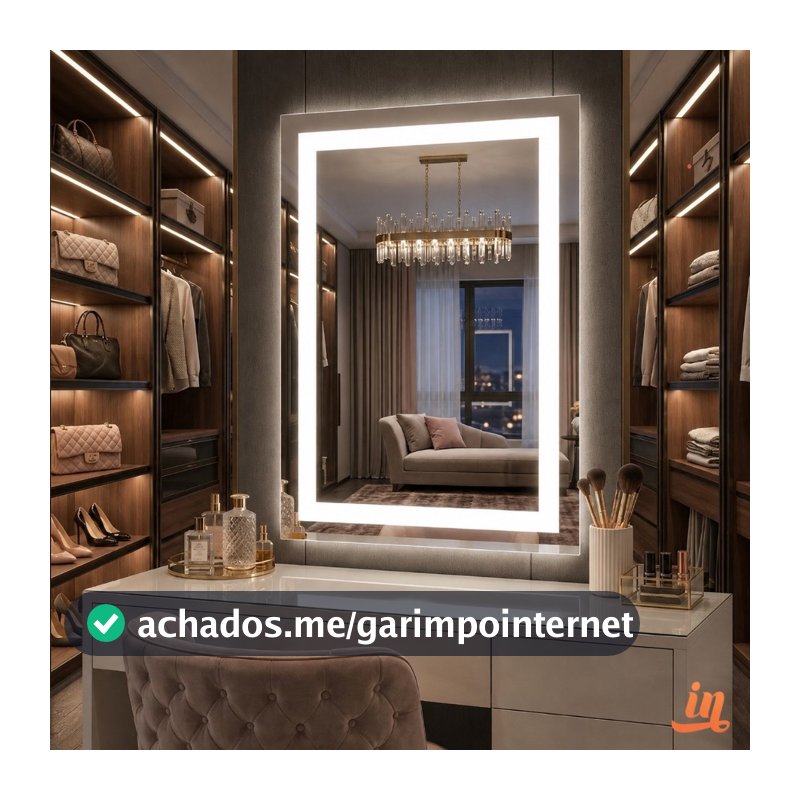 Espelho Retangular Jateado 80x50 cm Com LED | Para Penteadeira Quarto e Banheiro