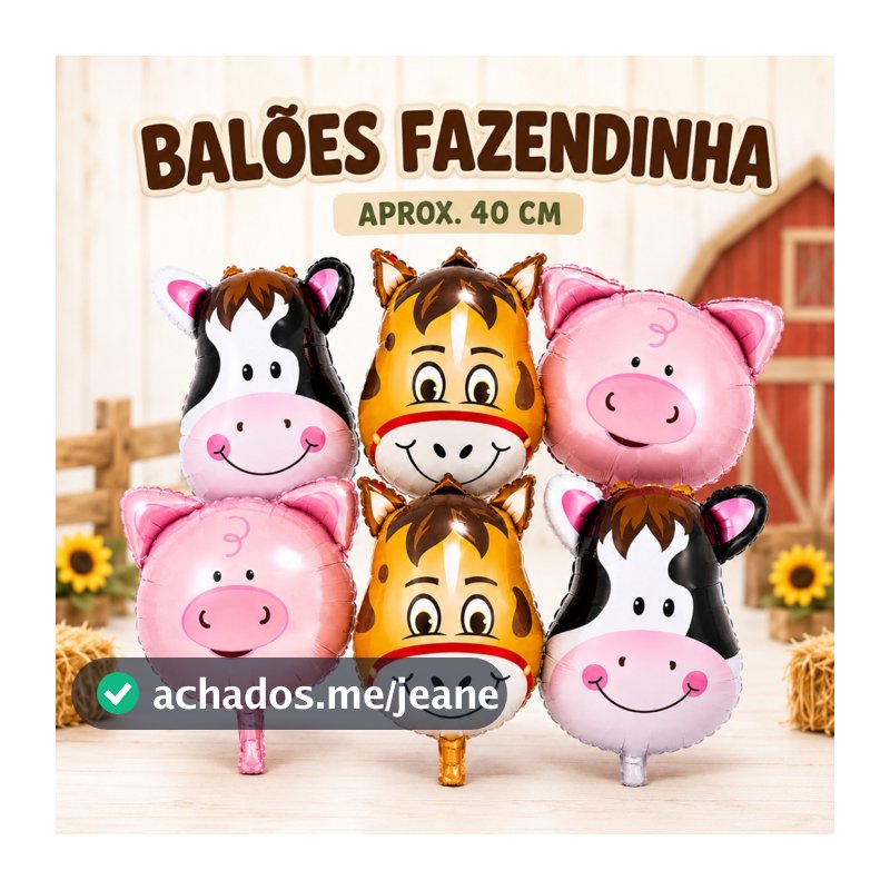 Kit 10/20/50 Balões Animais Fazendinha Metalizado Centro de Mesa Porquinho/Vaquinha Cavalo Premium