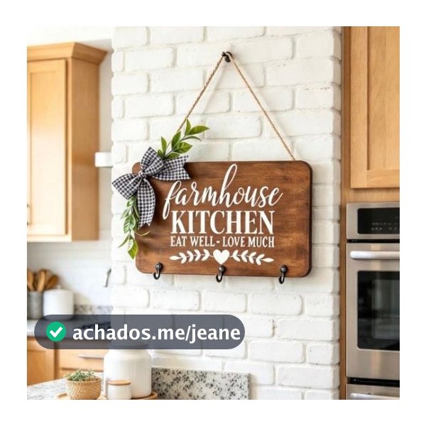 Plaquinha Decorativa Farmhouse Kitchen – Charme Rústico com  3Ganchos