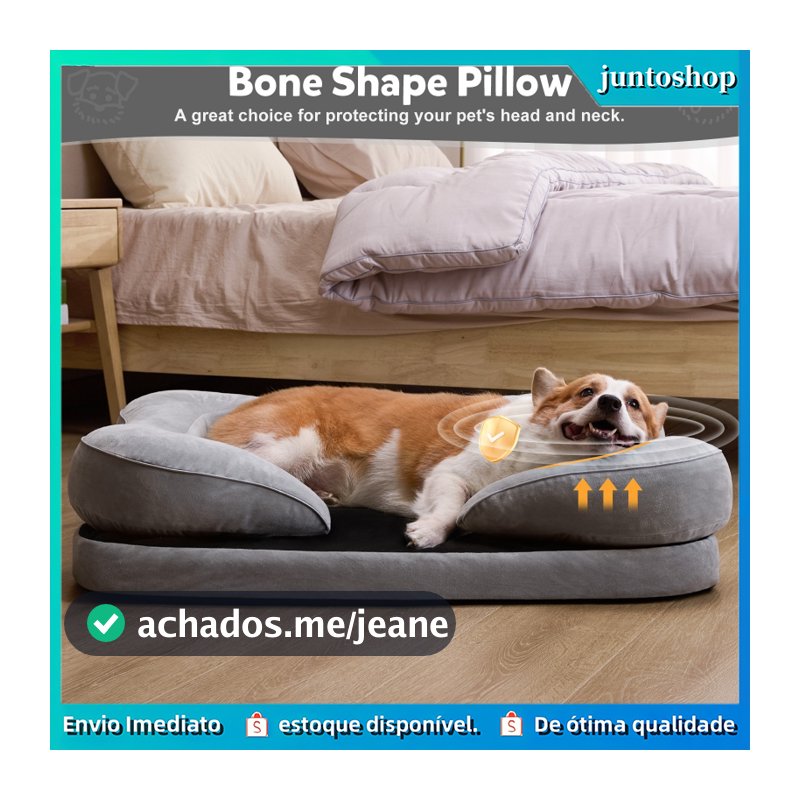 Cama Cachorro Sofá Ortopédica Travesseiro Osso, Velvet Água Resistente, Anti-Derrapante - Raças Médias/Grandes