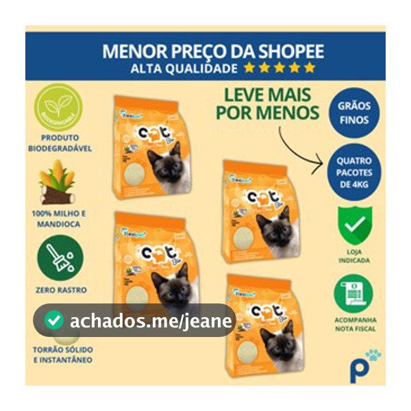 Areia Higiênica Biodegradável Catbio 16 Kg (4 pacotes de 4 kg) - Max Clean - Grãos Finos - novo