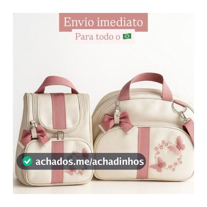 Bolsa Maternidade Luxo kit Bordado 2 Peças Menino / Menina BORBOLETAS 3D / SAFARI Mamãe e bebê