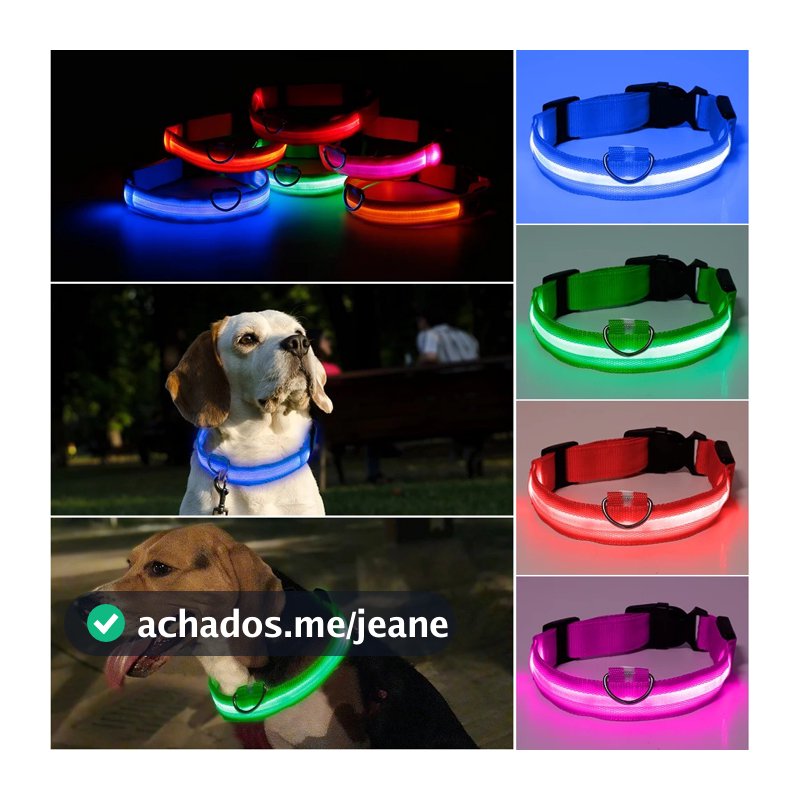 Coleira Led Luminosa Caes Gato Pet Passeio Noturno 1,5 / 2,0 / 2,5cm