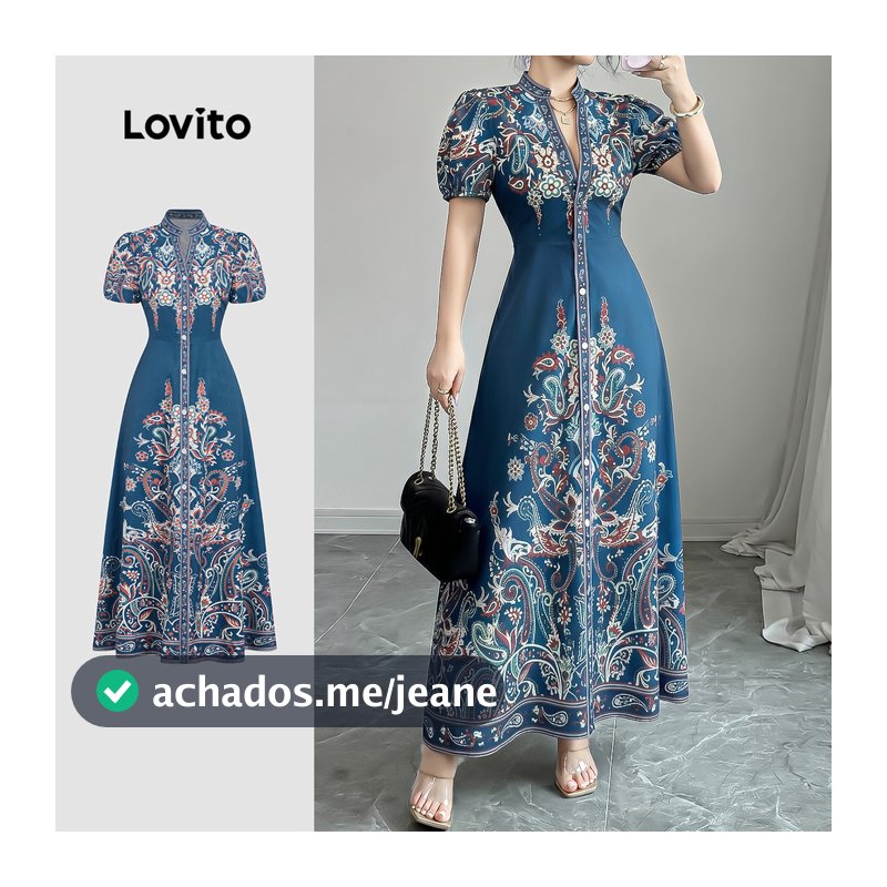 Lovito Vestido Vintage Estrutura Linha Primavera/verão para Mulheres LK4LD289