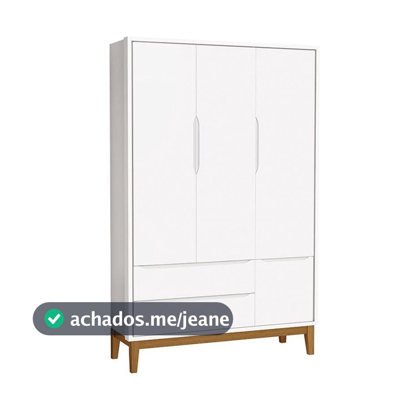 Guarda Roupa Infantil New Classic 3 Portas Branco com Pés Madeira – Reller