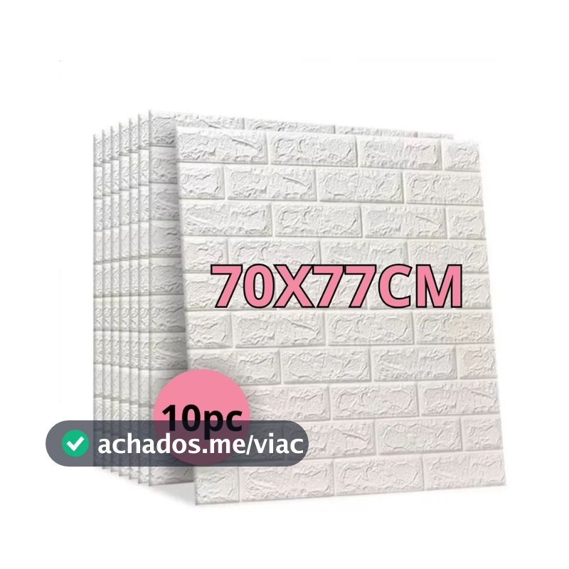 Kit 10 Placas 3D Tijolinho Branco 70x77cm Autocolante Adesivo Decoração