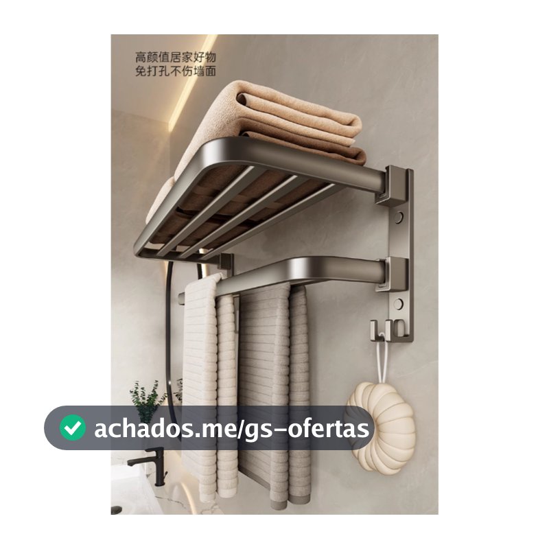 Porta Toalha Suporte Toalheiro Banheiro Duplo Aço Inox Premium Retratil 90° Sem adesivos, precisa fazer furos