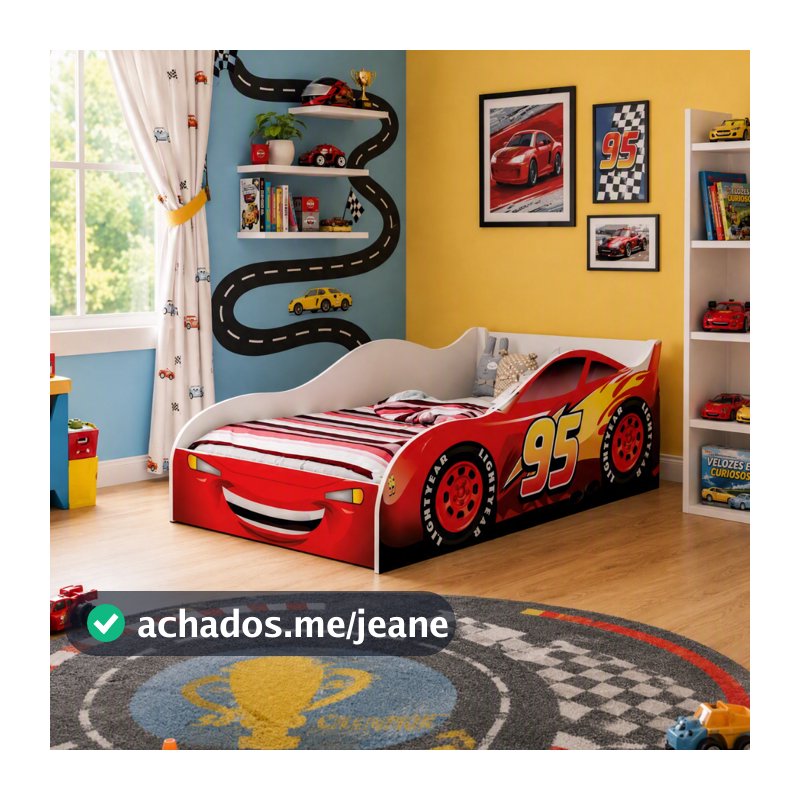 Cama Carro Tamanho Solteiro Infantil Montessoriana Meninos Adesivada Personagens Divertidos  MDF - AV