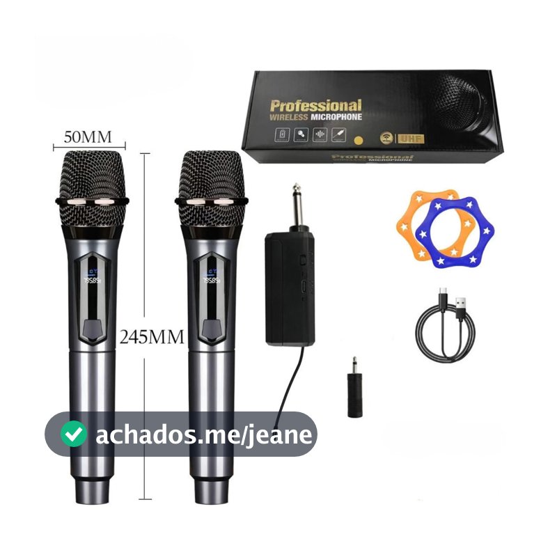 Cunjuto 2 Microfones Sem Fio Profissional UHF Duplo com Receptor – Alcance 50m, Bateria Recarregável  marisa