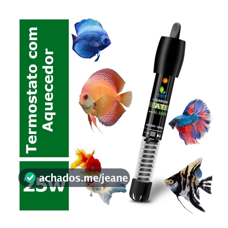 Termostato com Aquecedor para Aquário Jeneca 25w Para Aquários  de até 30 litros