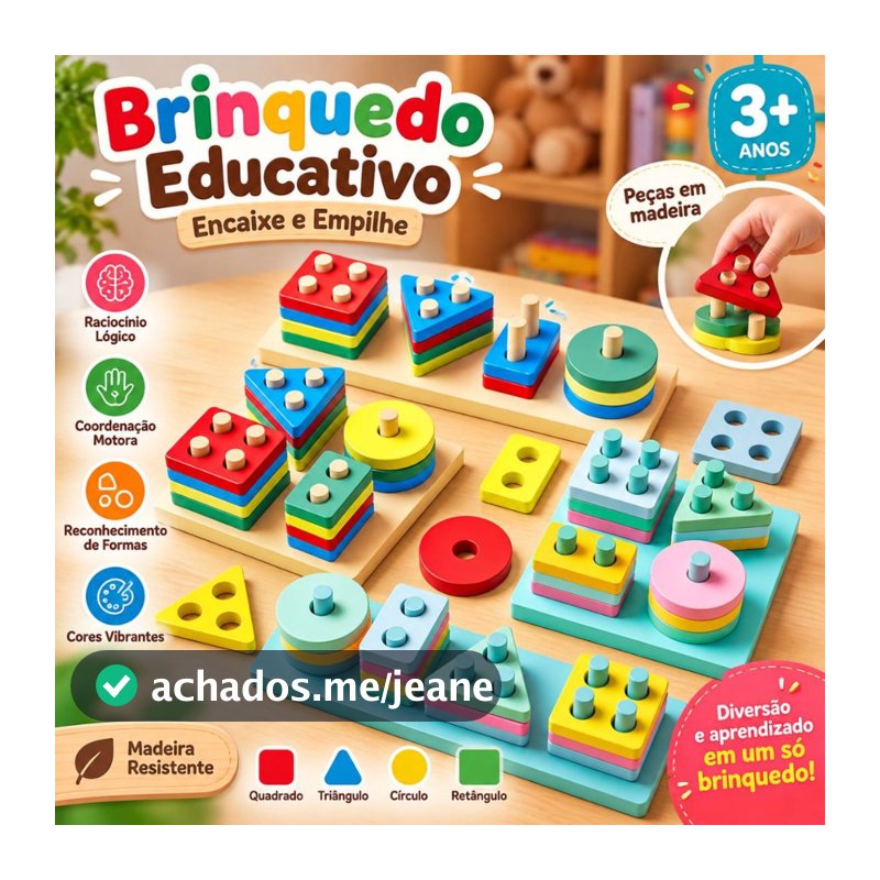 Encaixe Divertido 17 Pçs MDF Brinquedo Educativo Didático Infantil Pedagogia Colorido Cores Sortidas