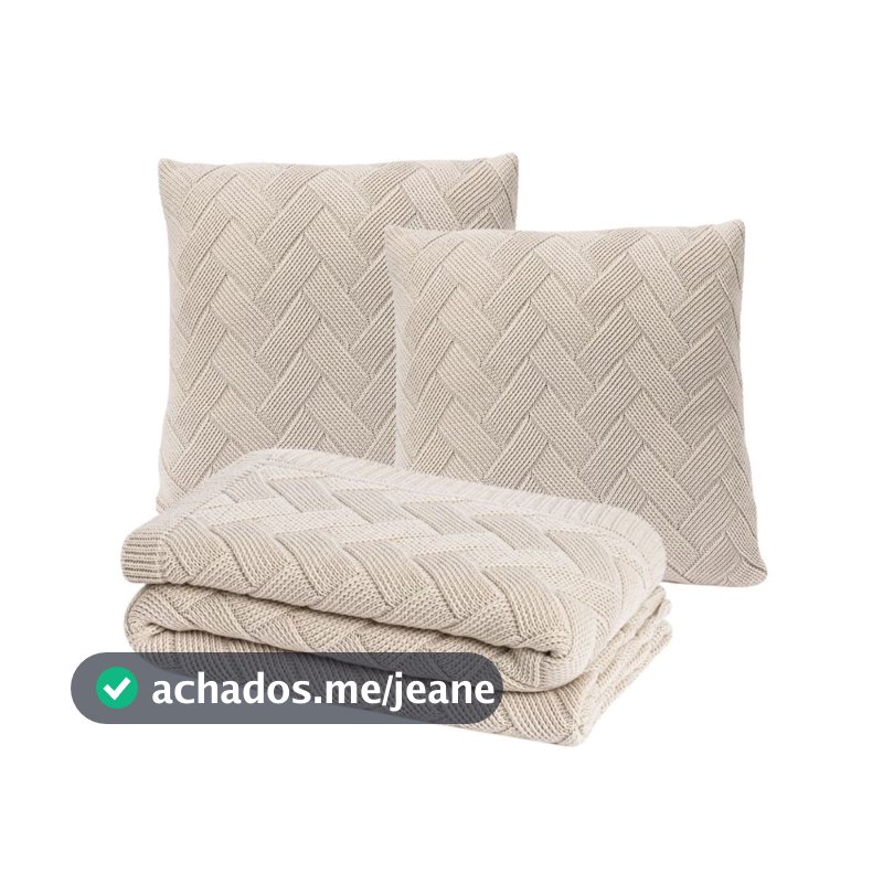Kit Peseira Manta Tricot Cama Solteiro Casal Queen King + 2 Capas Almofadas Trico Londres