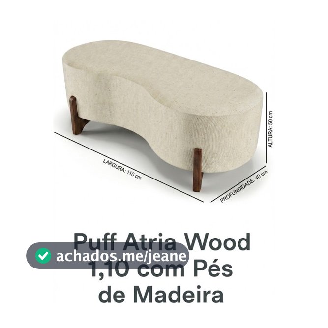 Puff Atria Wood 1,10m em Linho Premium • Pés de Madeira • Design Orgânico Moderno para Sala e Quarto 🛋️✨