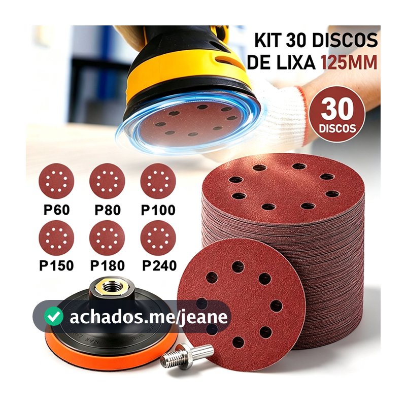 Kit 30 Discos Lixa 125mm Suporte para Furadeira Lixadeira com Velcro para Furadeira, Lixadeira e Esmerilhadeira parede