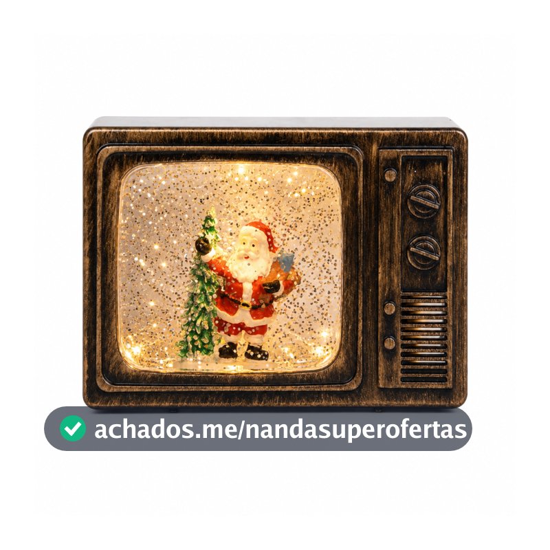 Globo de Neve Natalino TV Retrô 12cm Com Luz Glitter 3 Modelos Enfeite Decoração de Natal