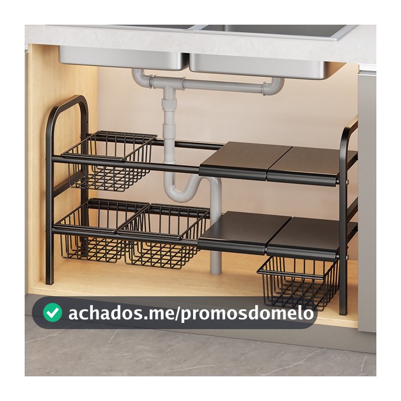 Prateleira organizadora de cozinha sob a pia, prateleira expansível com painéis removíveis para panelas e potes