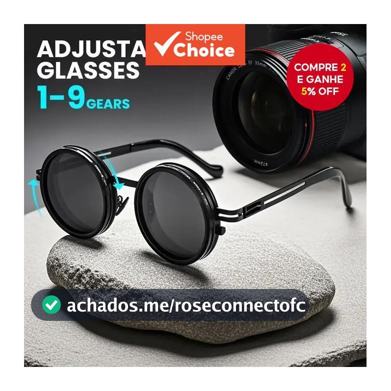 Óculos de sol polarizados com cor de lente ajustável, equipados com filtro ND2-400 e lentes protetoras UV400