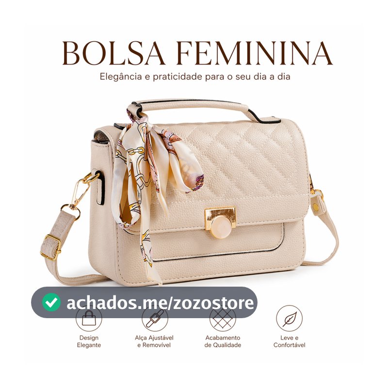 Bolsa Feminina Baú Transversal Média com Lenço Alça Tiracolo Estruturada e Espaçosa