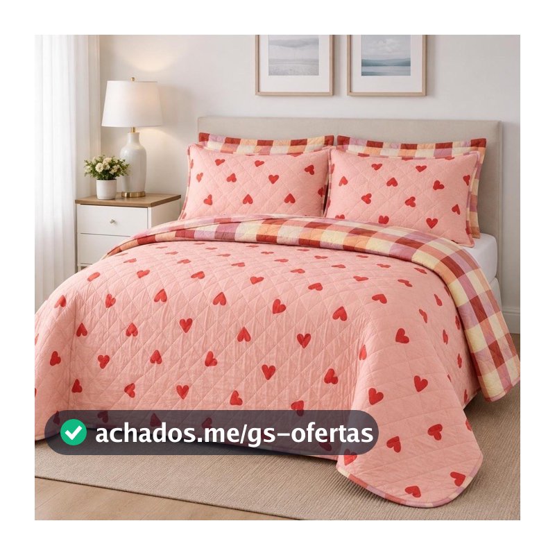 Kit Colcha Cobre Leito Bouti Casal Dupla Face com Viés