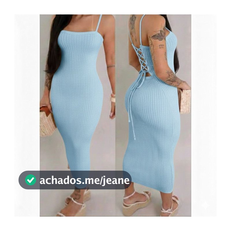 Vestido Trançado nas Costas Midi Tricot Modal Canelado tricô Tendência Verão