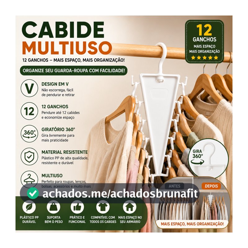 Organizador de Cabides em Forma de V de Dupla Face - Cabide Multi-Gancho que Economiza Espaço para Guarda-Roupa do Quart