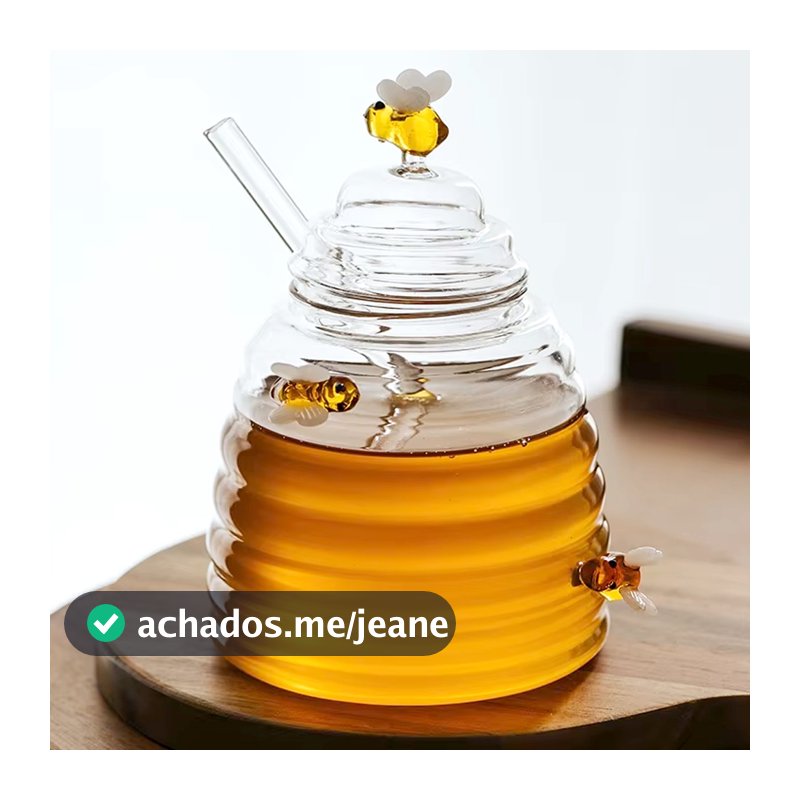 Meleira de Vidro Cristal 450ml com Pegador Pote Porta Mel Com Dosador e Tampa